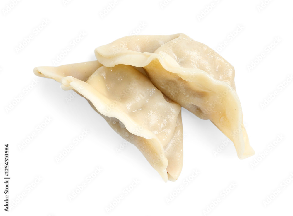 Tasty boiled gyoza (dumplings) isolated on white, top view Tasty boiled gyoza (dumplings) isolated on white, top view