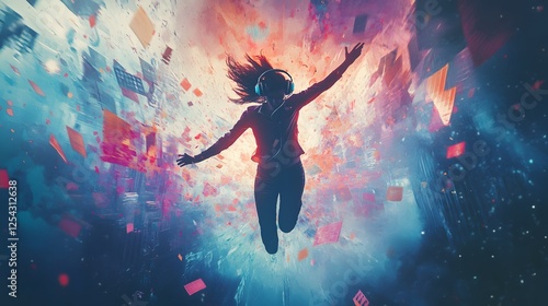 Wallpaper Mural Woman Soaring Through Abstract Colorful Space Torontodigital.ca