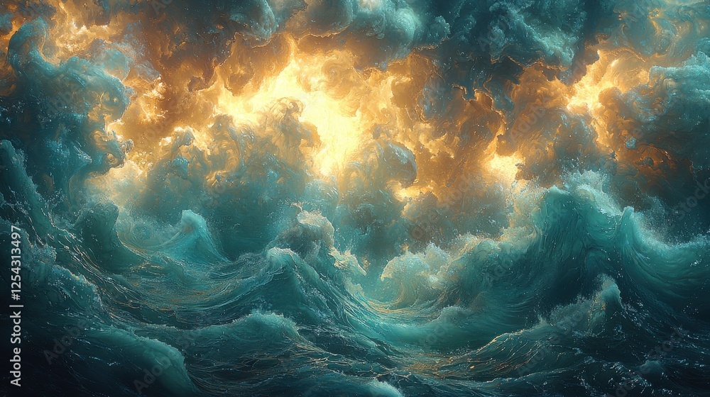 Fototapeta premium Abstract Oceanic Waves with Golden Light