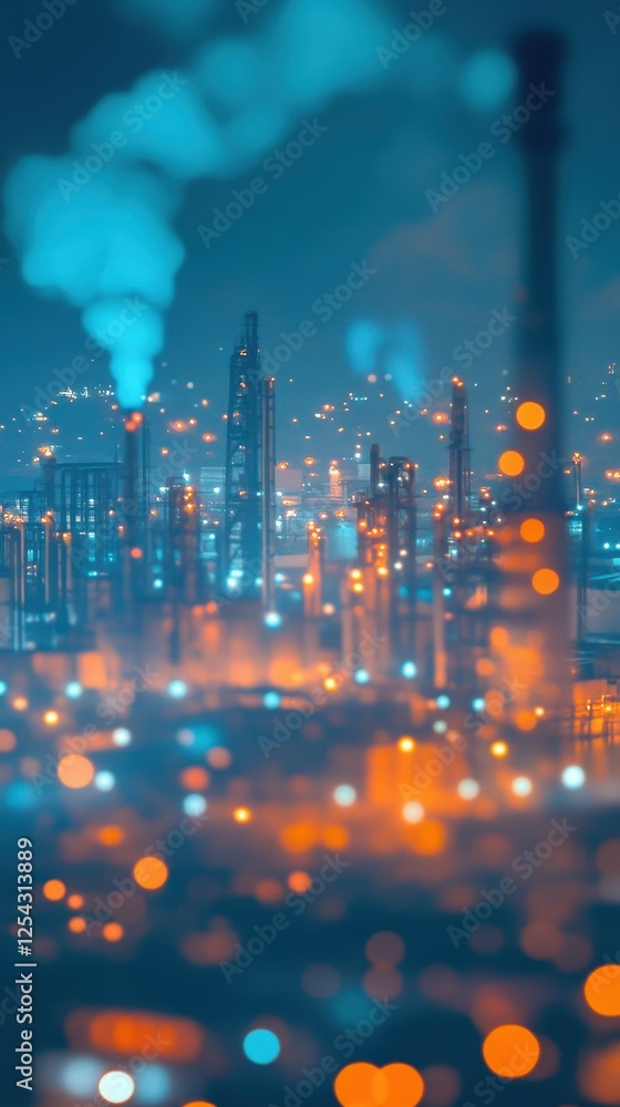 Naklejka premium Blurred city image showcasing hydrogen energy for future urban environmental solutions