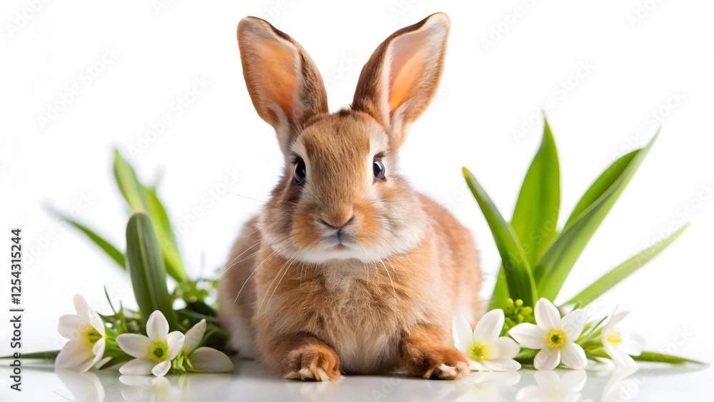 Fototapeta premium Brown Rabbit with Spring Flowers