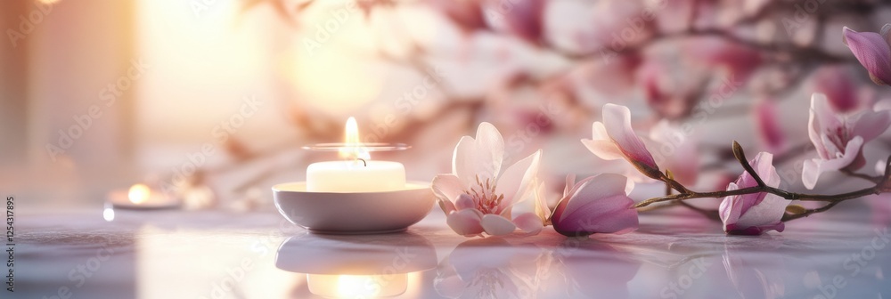 Elegant festive dining table setting with glowing candles and fresh flowers. Generative AI Elegant festive dining table setting with glowing candles and fresh flowers. Generative AI