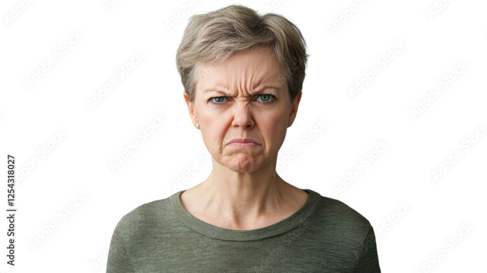 Woman showing disgust and anger on transparent background Woman showing disgust and anger on transparent background