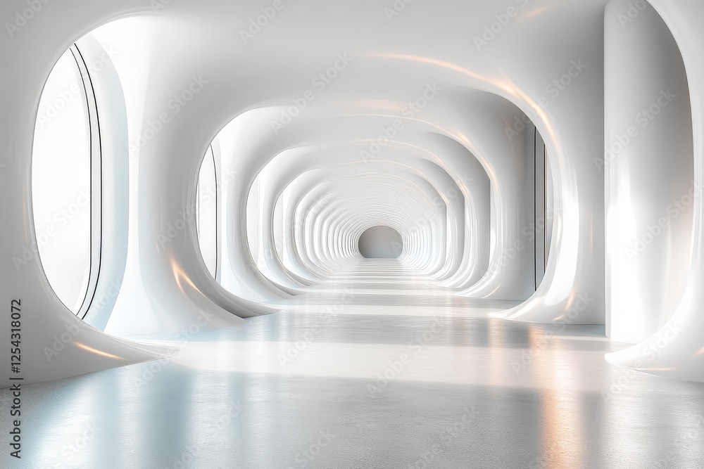 Naklejka premium Futuristic circular stage on abstract white background for avant-garde product presentation.