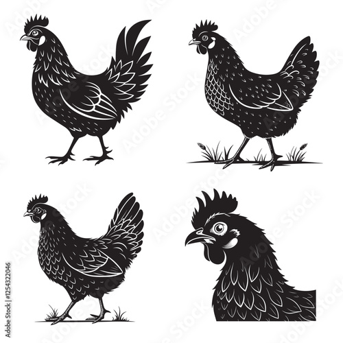 vector set of chicken silhouettes 