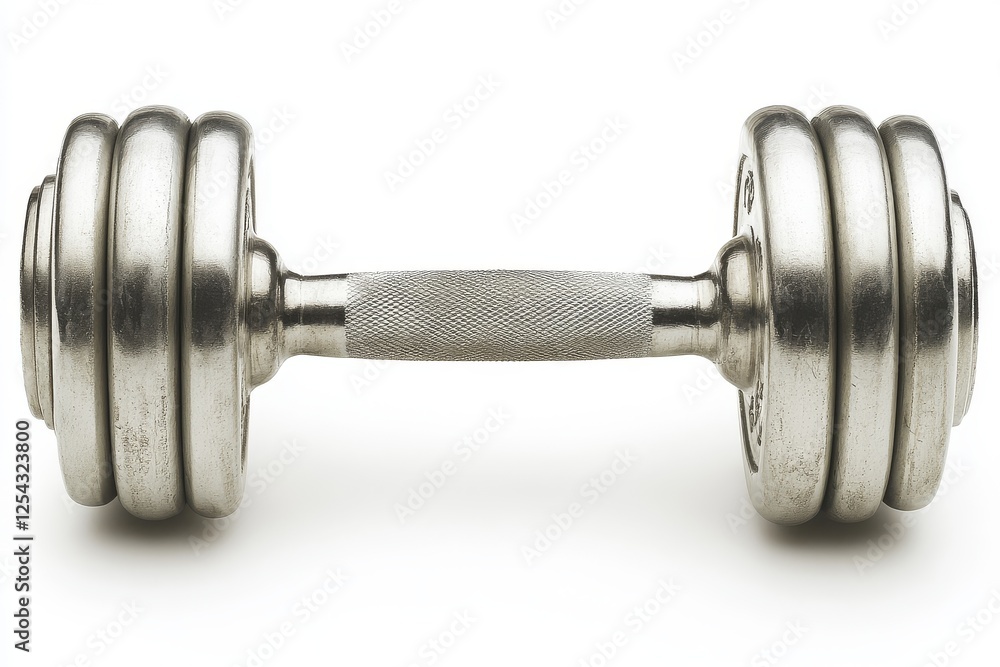 Fototapeta premium Realistic silver dumbbell on a white background, detailed vector illustration.