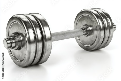 Realistic silver dumbbell on a white background, detailed vector illustration.