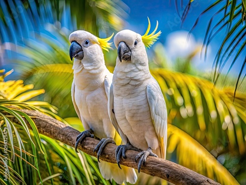 Australian White Cockatoos Palm Tree High Depth of Field Photography photo