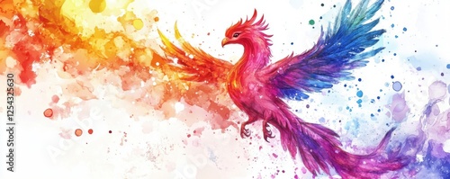 Majestic Rainbow Phoenix Watercolor Painting