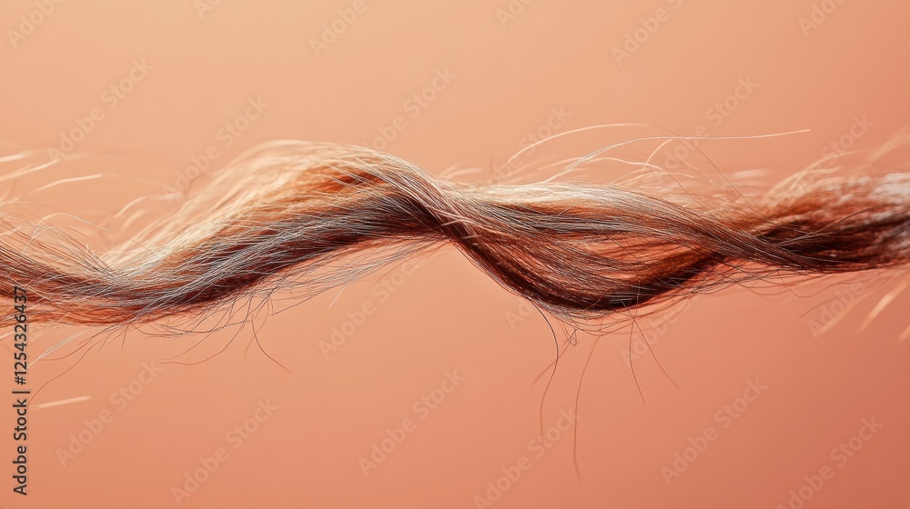 Fototapeta premium Macro shot captures the delicate detail of a broken hair strand against a smooth warm background. Generative AI