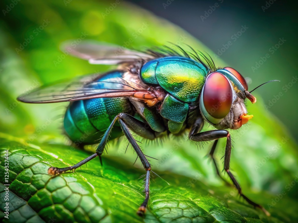 Close-Up Fly Leaf Macro Photography Insect Nature Wildlife Detail Candid Shot Close-Up Fly Leaf Macro Photography Insect Nature Wildlife Detail Candid Shot