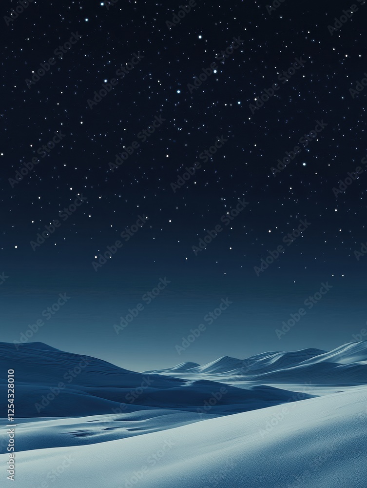 Obraz premium Starry night sky over serene snow covered landscape in remote wilderness. Generative AI