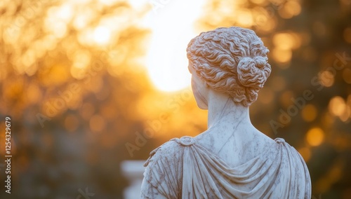 Golden Hour Serene Statue: A Marble Goddess at Sunset
