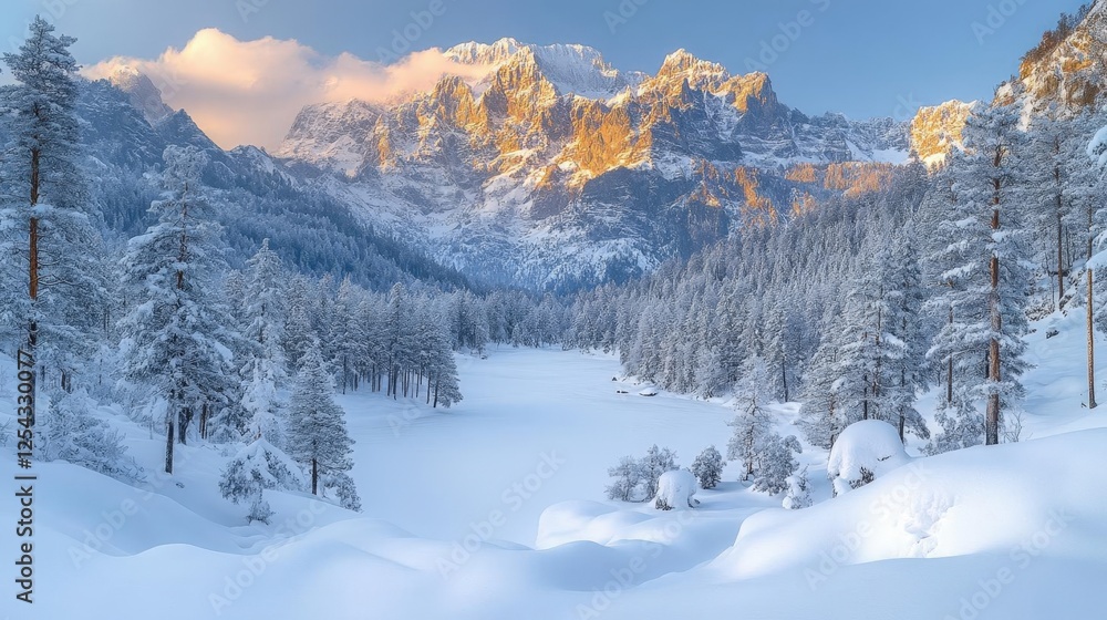 custom made wallpaper toronto digitalSnowy Mountain Valley With Pine Trees And Frozen Lake At Sunrise