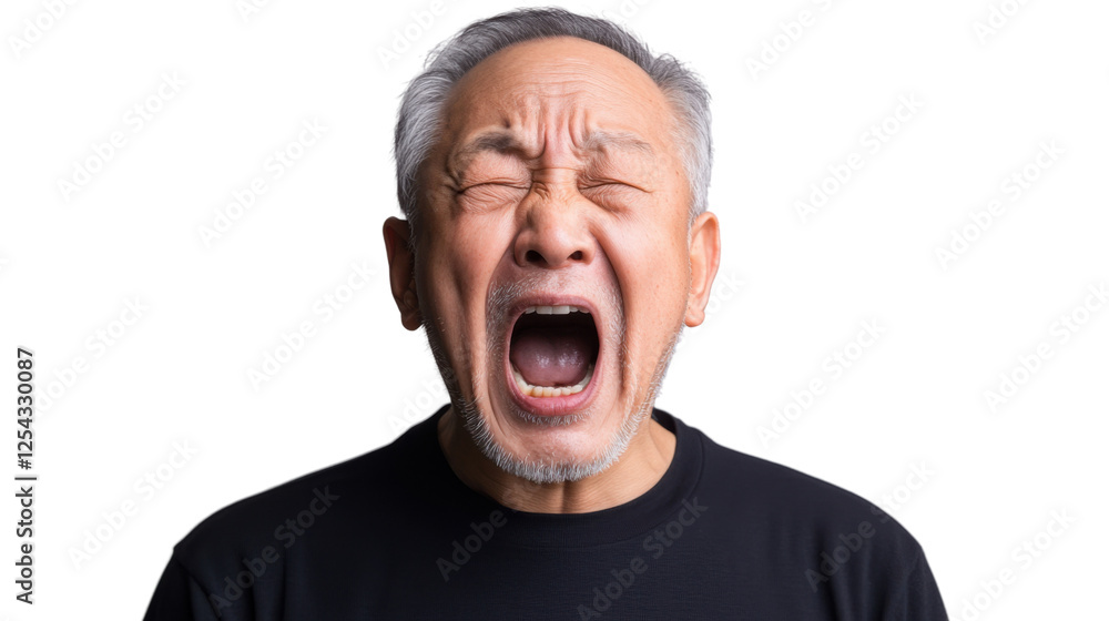Senior man shouting with transparent background: expressing anger and frustration Senior man shouting with transparent background: expressing anger and frustration