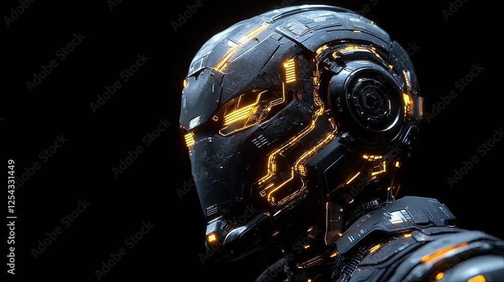 Futuristic robotic head with illuminated circuitry against a dark background, showcasing advanced technology Futuristic robotic head with illuminated circuitry against a dark background, showcasing advanced technology