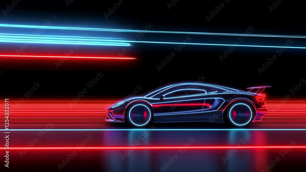 Futuristic Sleek Sports Car Illuminated by Vibrant Neon Lights Creating Dynamic Scene with Glowing Lines Emphasizing Speed and Modern Design Enhancing Aerodynamic Shape in Vibrant Landscape Futuristic Sleek Sports Car Illuminated by Vibrant Neon Lights Creating Dynamic Scene with Glowing Lines Emphasizing Speed and Modern Design Enhancing Aerodynamic Shape in Vibrant Landscape