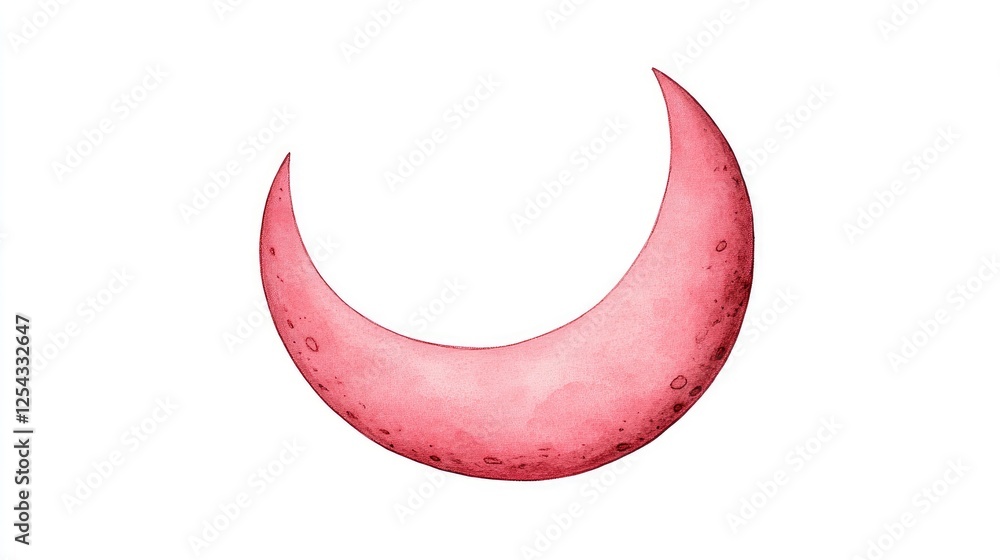 Pink crescent moon illustration on a white background, perfect for artistic and decorative uses Pink crescent moon illustration on a white background, perfect for artistic and decorative uses