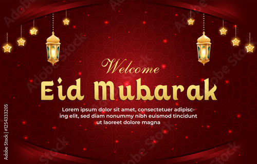 welcome eid mubarak template banner with beautiful islamic ornament and red background design 65