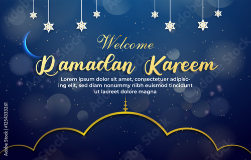 welcome ramadan kareem template banner with beautiful islamic ornament and blue background design 65