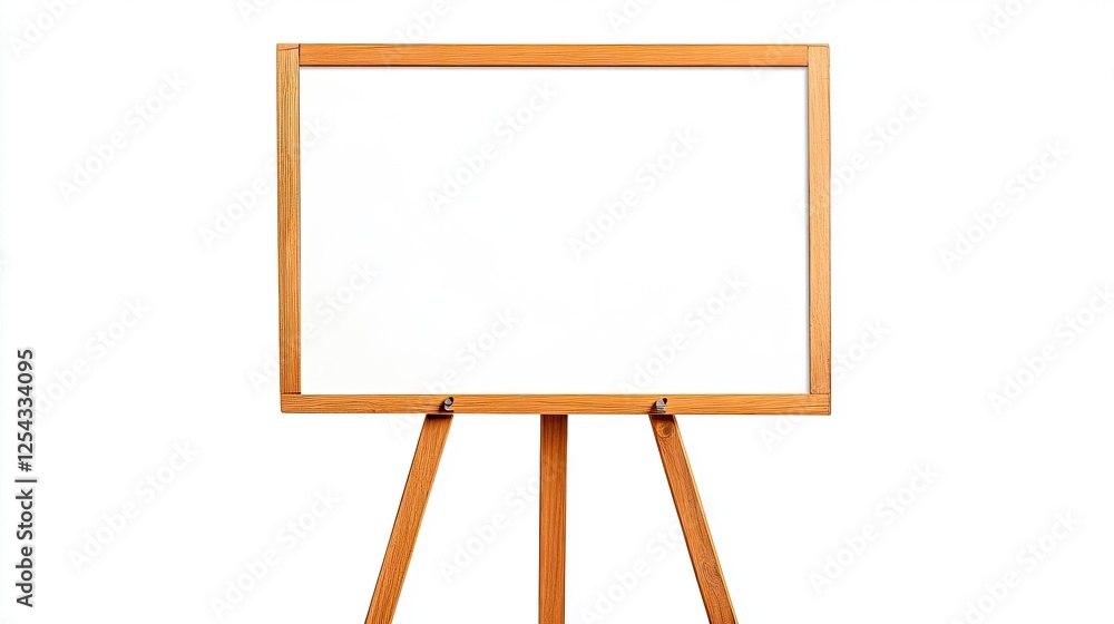 Empty wooden easel with a blank white canvas, ready for artistic creation, minimalistic design Empty wooden easel with a blank white canvas, ready for artistic creation, minimalistic design