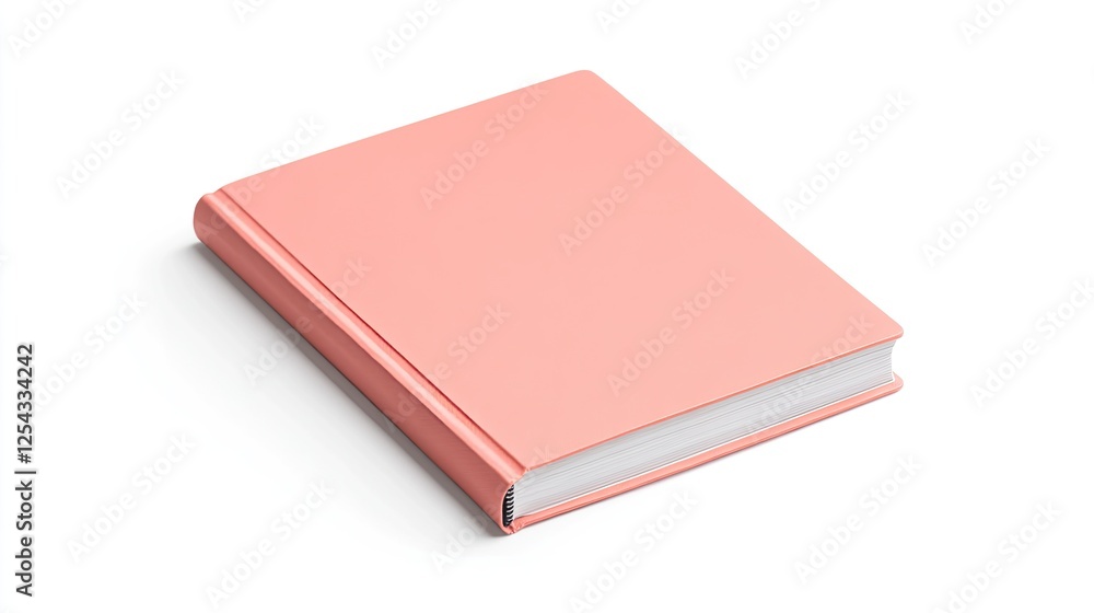 A plain, softcover book with a coral pink cover, resting on a clean white surface, showcasing simplicity A plain, softcover book with a coral pink cover, resting on a clean white surface, showcasing simplicity