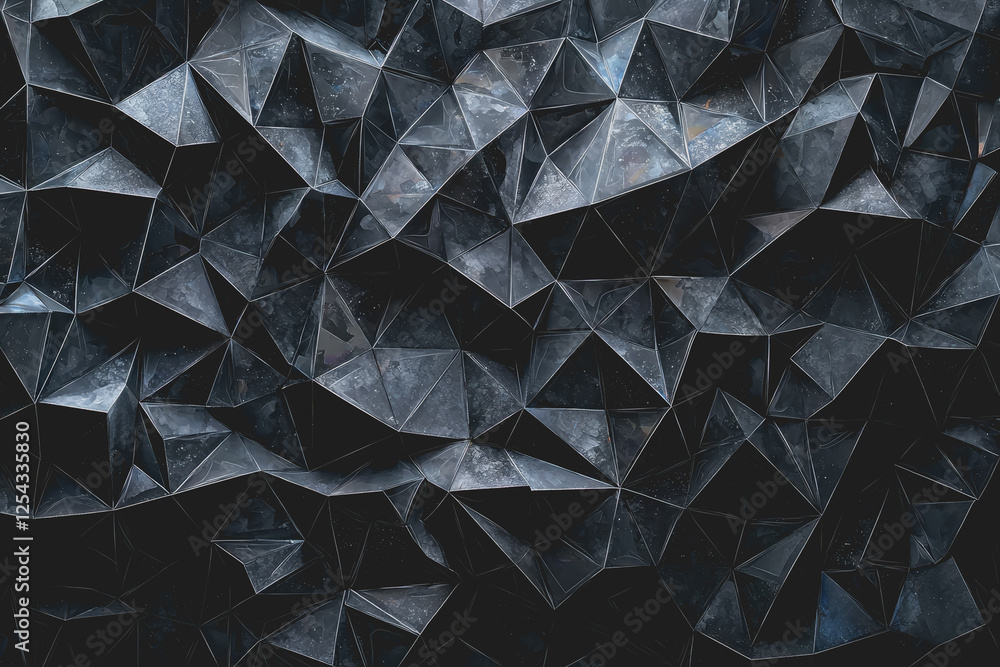 Fototapeta premium Abstract black background filled with numerous colorful triangles in various sizes and orientations