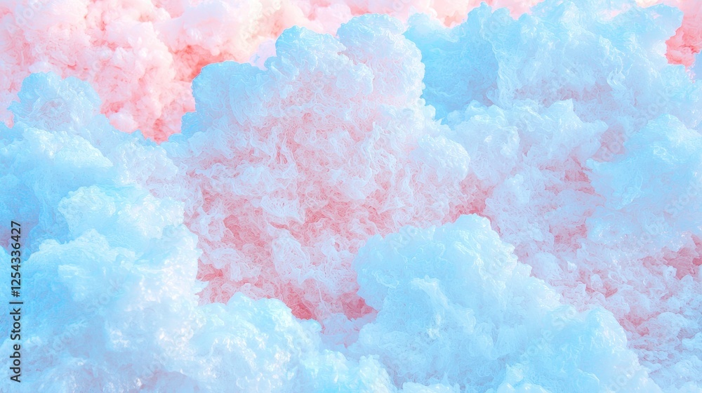 Fototapeta premium Fluffy pastel pink and blue foam clouds create a soft and dreamy abstract background texture.