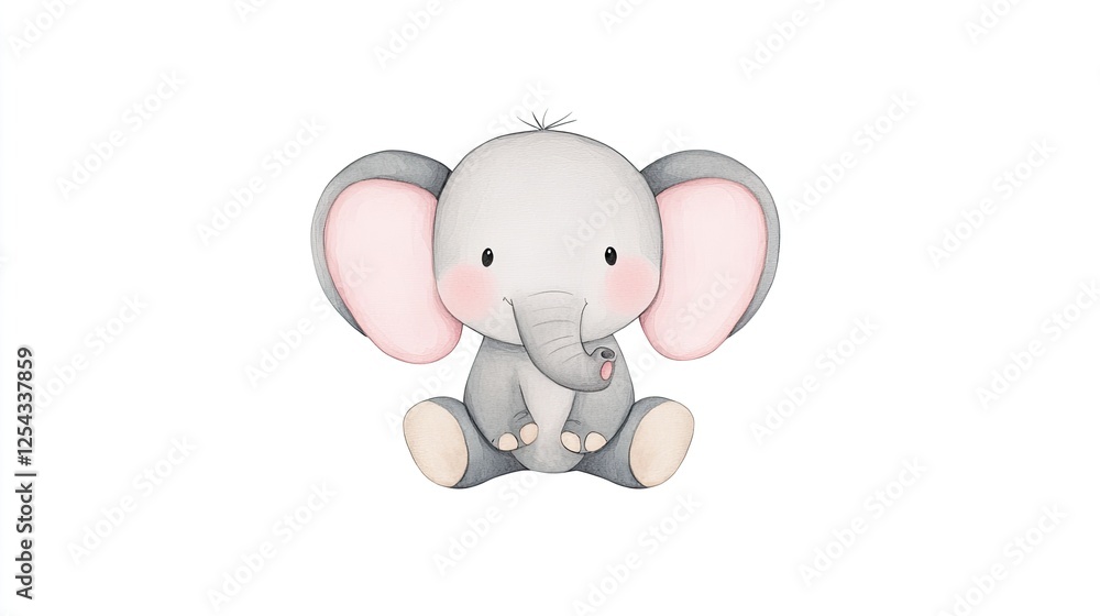 Cute cartoon elephant sitting with a playful expression against a white background, ideal for children's designs Cute cartoon elephant sitting with a playful expression against a white background, ideal for children's designs
