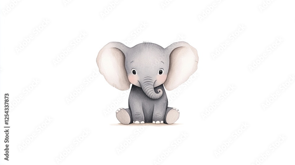 Cute cartoon elephant sitting with a playful expression in a minimalist setting Cute cartoon elephant sitting with a playful expression in a minimalist setting
