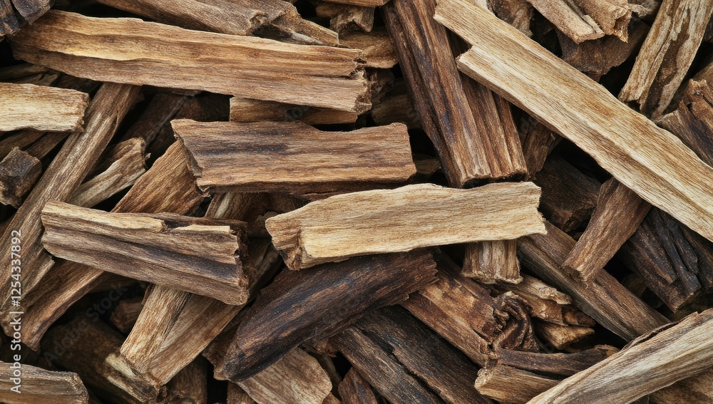 Aromatic Wood Chips: Close-Up Texture of Fragrant Wood Pieces Aromatic Wood Chips: Close-Up Texture of Fragrant Wood Pieces