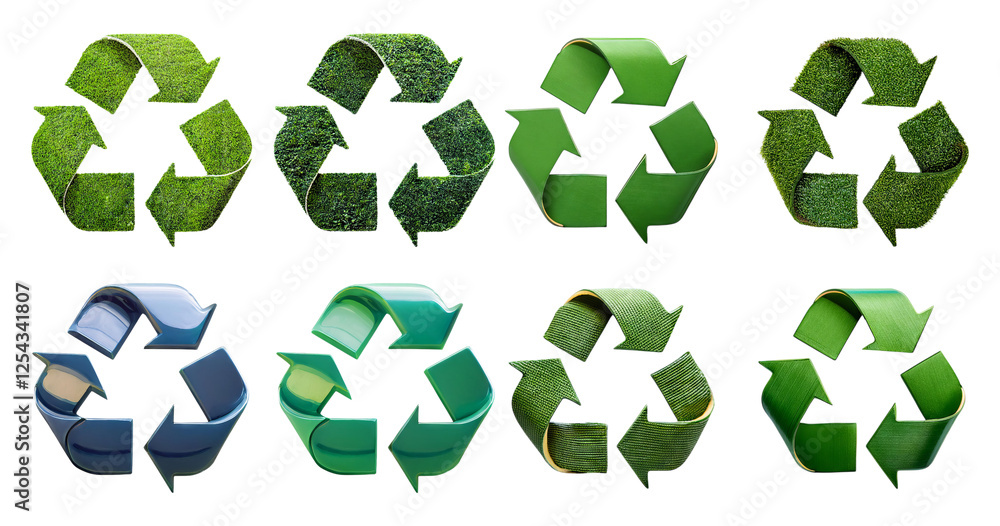 Obraz premium Diverse Recycle Symbols Representing Eco-Friendly Practices and Nature, isolated on transparent background