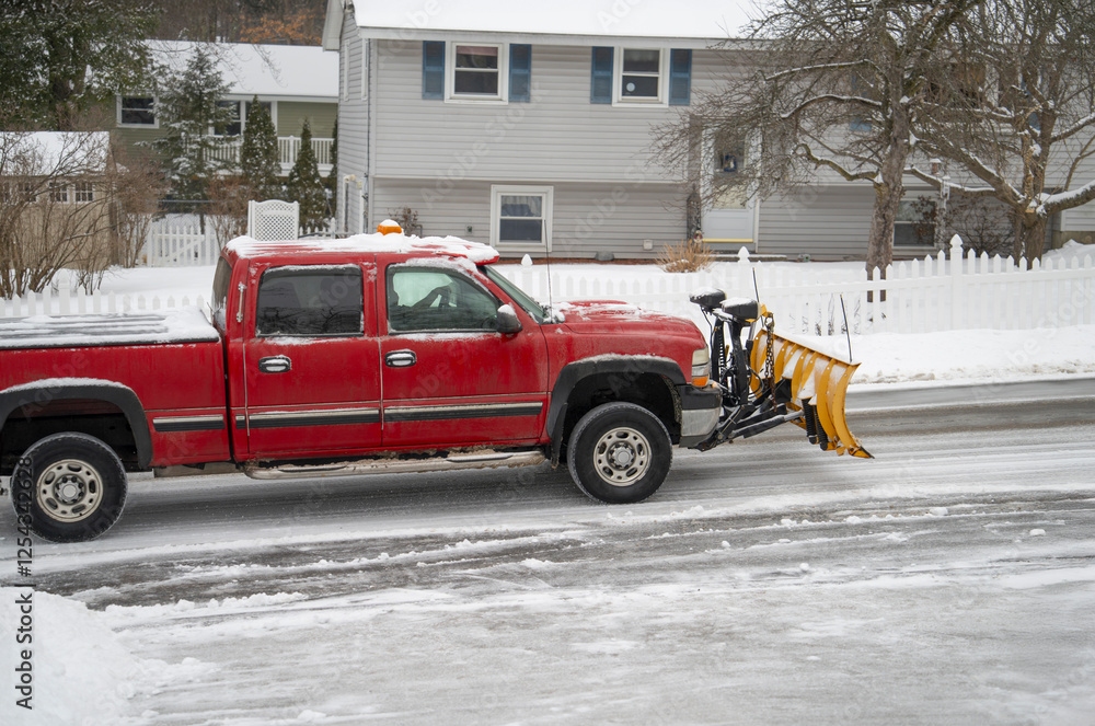 truck with snowplow installed in front