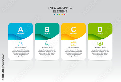 Infographic business model with 4 successive steps. colorful graphic elements. Timeline design for brochure, presentation.