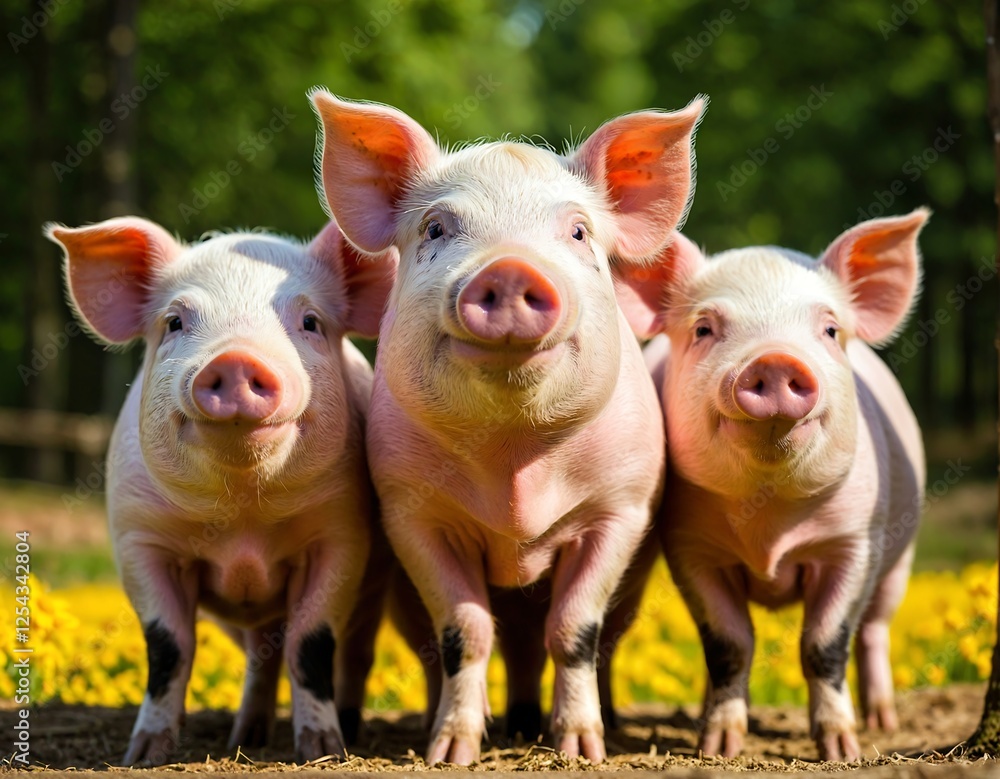Three smiling pigs. Three smiling pigs.