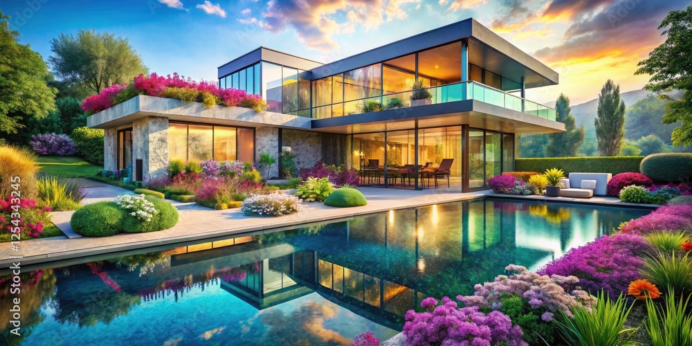 Stunning Double Exposure Photography of a Modern Villa with Lush Garden, Architectural Beauty, Nature Integration, Serenity, Luxury Living, Outdoor Spaces, Contemporary Design, Tranquil Retreat Stunning Double Exposure Photography of a Modern Villa with Lush Garden, Architectural Beauty, Nature Integration, Serenity, Luxury Living, Outdoor Spaces, Contemporary Design, Tranquil Retreat