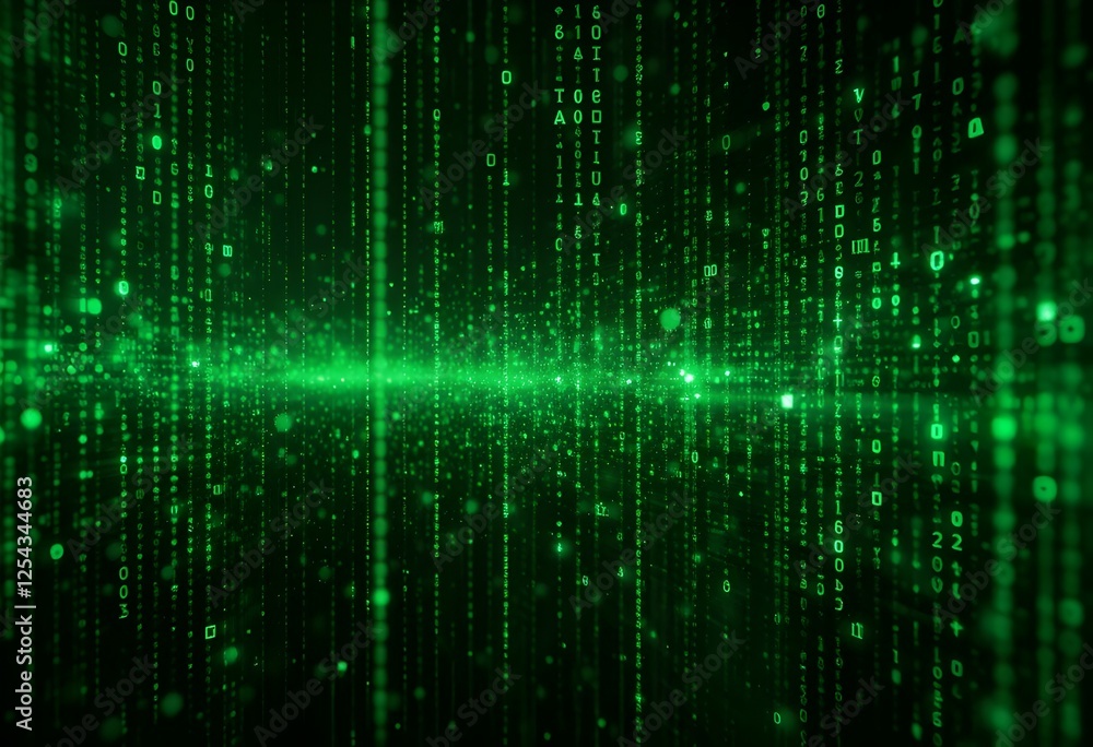 Digital green matrix. Futuristic dots background. Cyber texture with particles of different sizes. Technology illustration. Green matrix background. Digital green matrix. Futuristic dots background. Cyber texture with particles of different sizes. Technology illustration. Green matrix background.