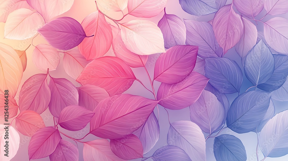 Pink and purple leaves on a white background, vector illustration, cute style, pink color scheme, bright colors, light background, Pink and purple leaves on a white background, vector illustration, cute style, pink color scheme, bright colors, light background,