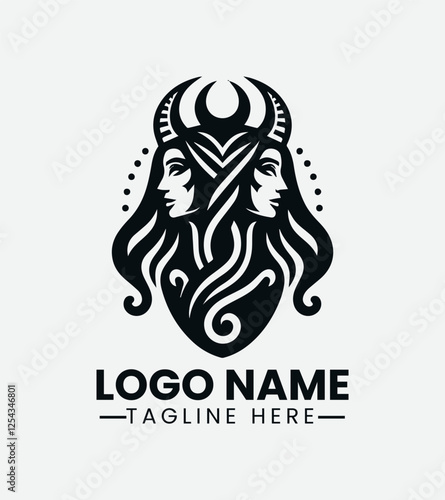 Hathor Goddess Logo Design, Egyptian Goddess Logo, Divine Feminine Logo, Ancient Egypt Logo, Mystical Goddess Logo