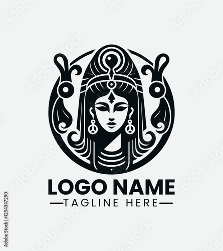Hathor Goddess Logo Design, Egyptian Goddess Logo, Divine Feminine Logo, Ancient Egypt Logo, Mystical Goddess Logo