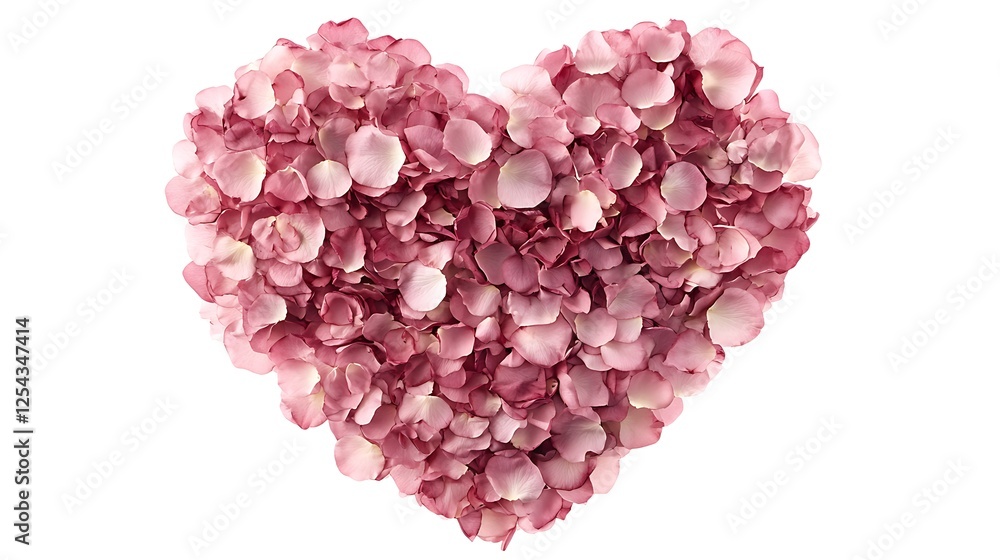 Pink rose petals arranged in the shape of a heart on a white background, in a clipart style, a love symbol, a flat lay, in pink color, isolated on a white background, Pink rose petals arranged in the shape of a heart on a white background, in a clipart style, a love symbol, a flat lay, in pink color, isolated on a white background,