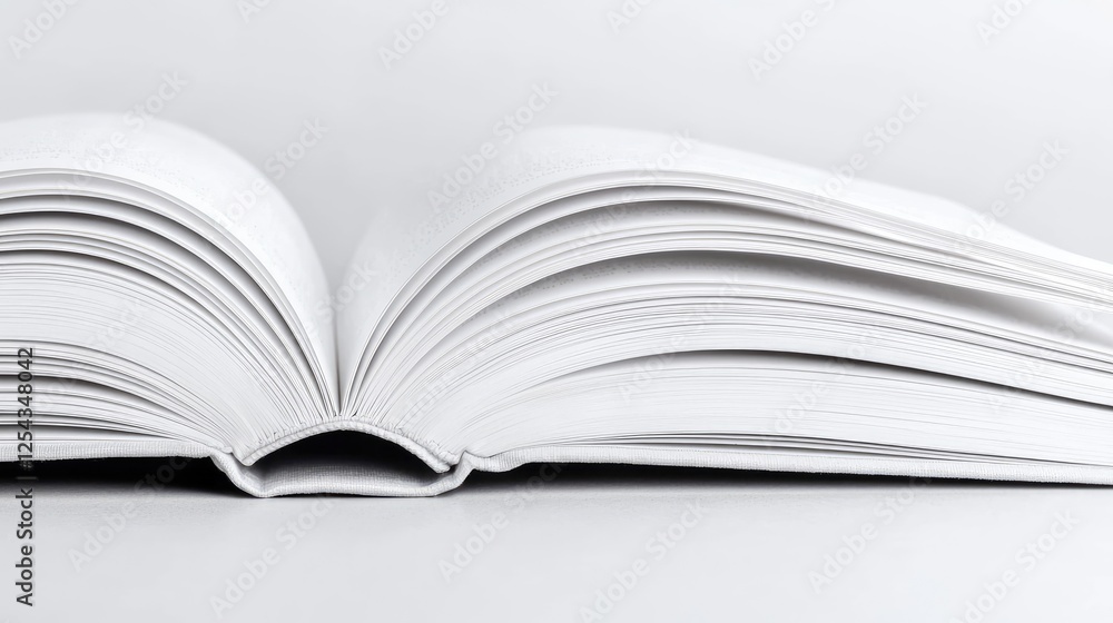 Open book on a plain white surface Open book on a plain white surface