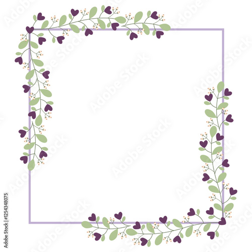 Square Border Frame With Purple Flowers And Green Leaves