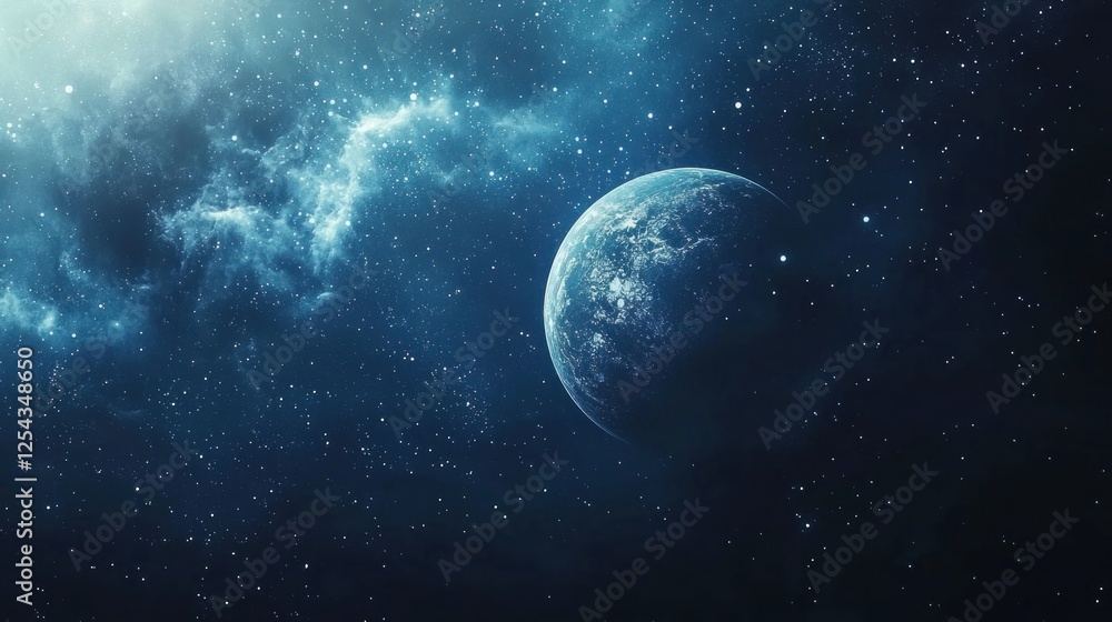 Obraz premium Celestial Serenity: A Solitary Planet Amidst the Cosmic Nebula