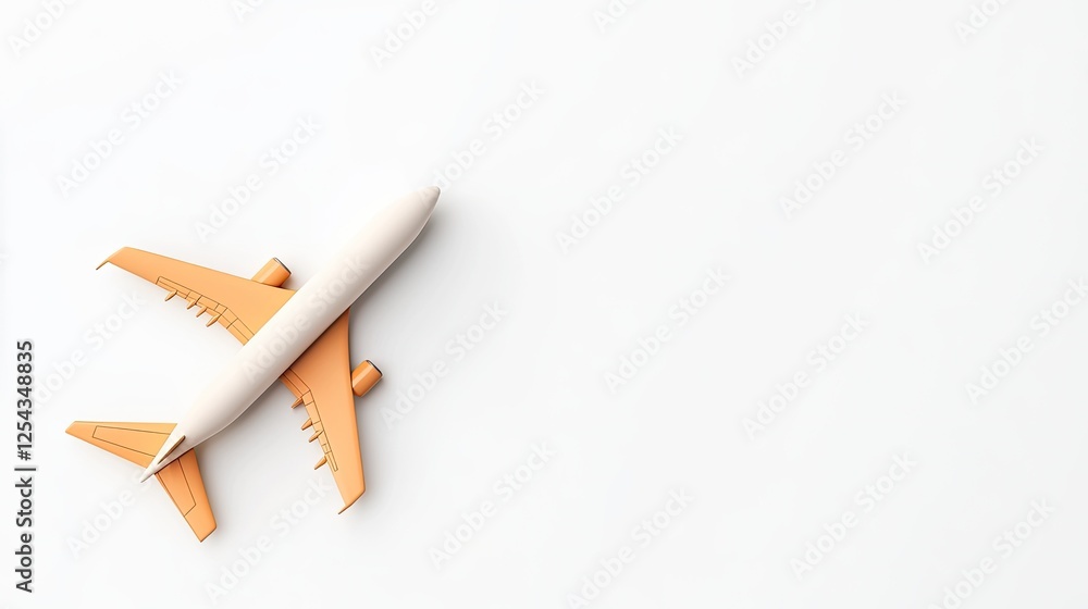 A minimalist airplane model in orange and white against a clean white background A minimalist airplane model in orange and white against a clean white background
