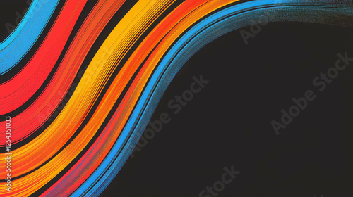 Bold Retro Inspired Design with Flowing Stripes in Vibrant Colors on Dark Background