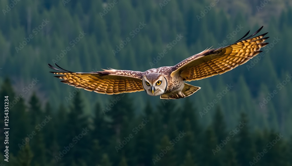 Fototapeta premium Majestic Spotted Eagle-Owl in Flight: Stunning Wildlife Photography