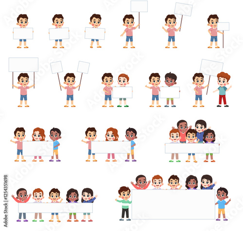 Wallpaper Mural a Set of Kid Holding a Blank Sign with Friends Torontodigital.ca