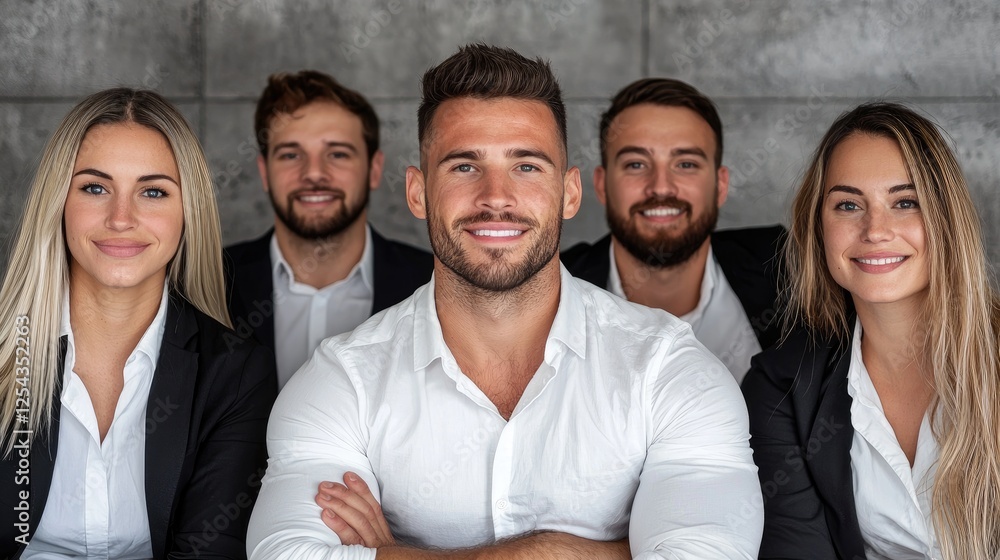 Confident business team portrait, urban background Confident business team portrait, urban background