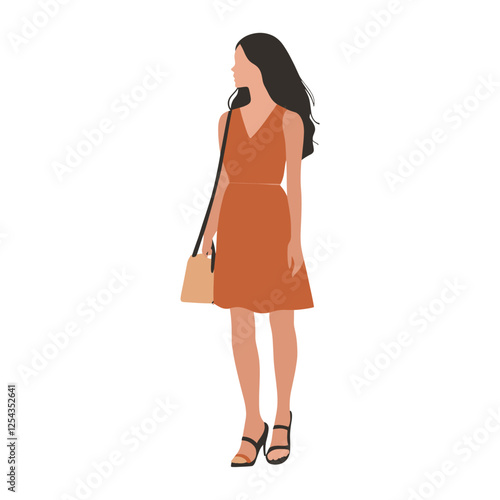 A woman wearing dress with a bag illustration accessories fashionable vector